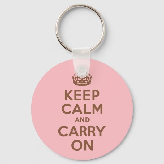Pink and Brown Keep Calm and Carry On Sleutelhanger (Voorkant)