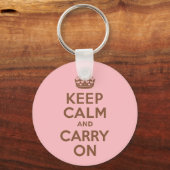 Pink and Brown Keep Calm and Carry On Sleutelhanger (Voorkant)