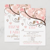 Pink and Brown Lovebirds RSVP Wedding Card (Voorkant / Achterkant)