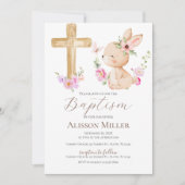 Pink and bunny floral baptism  kaart (Voorkant)