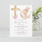 Pink and bunny floral baptism  kaart (Staand voorkant)