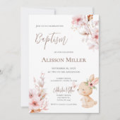 Pink and bunny floral baptism  kaart (Voorkant)
