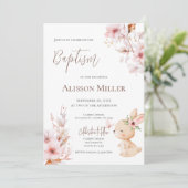 Pink and bunny floral baptism  kaart (Staand voorkant)