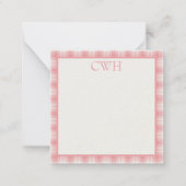 Pink and Cream Gingham Plaid Tartan Monogram Notitiekaartje (Voorkant)