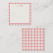 Pink and Cream Gingham Plaid Tartan Monogram Notitiekaartje (Voorkant / Achterkant)