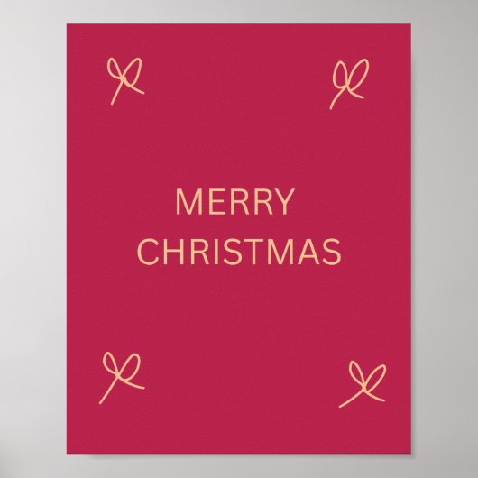 Pink and Cream Illustrated Bow Merry Christmas Poster (Voorkant)