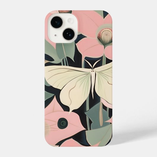 Pink and Cream - Luna Moth and Moonflowers   iPhone Hoesje (Achterkant)