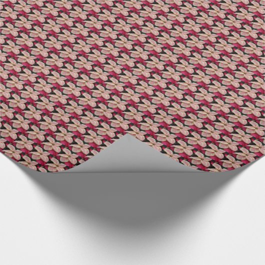 Pink and Cream Marble Poinsettia Pattern Holiday Cadeaupapier (Hoek)