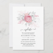 Pink and Faux Folie Silver Floral Wedding Update Kaart (Voorkant)