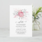 Pink and Faux Folie Silver Floral Wedding Update Kaart (Staand voorkant)
