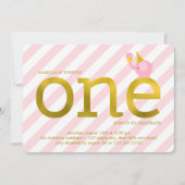 Pink and Faux Gold Foil Elephant Birthday Party Kaart (Voorkant)