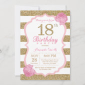 Pink and Gold 18th Birthday Invitation Floral Kaart (Voorkant)