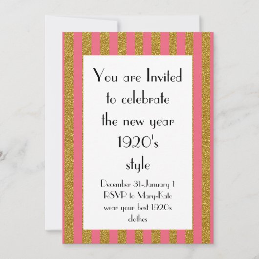 Pink and Gold 1920s Gatsby New Year Party Kaart (Voorkant)