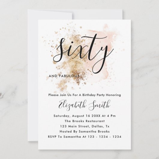 Pink And Gold 60th Birthday Invitations Kaart (Voorkant)
