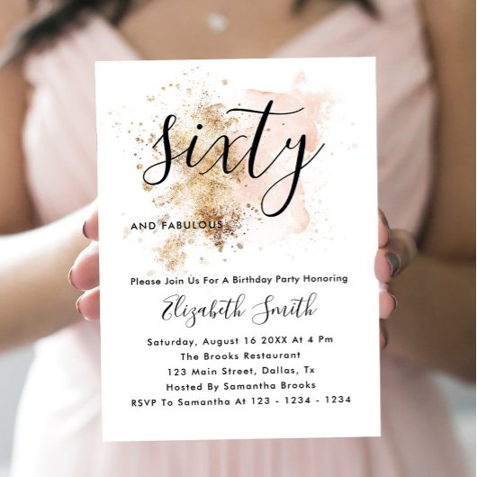 Pink And Gold 60th Birthday Invitations Kaart