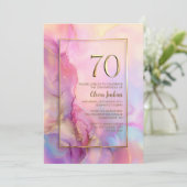 Pink and Gold 70th Birthday Party Kaart (Staand voorkant)