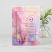 Pink and Gold 75th Birthday Party Kaart (Staand voorkant)