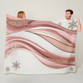 Pink and Gold Abstract Glitter Waves Blanket Fleece Deken