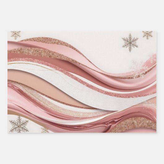 Pink and Gold Abstract Glitter Waves Wrapping Pape Inpakpapier Vel (Voorkant 3)