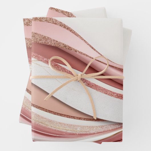 Pink and Gold Abstract Glitter Waves Wrapping Pape Inpakpapier Vel (In situ)