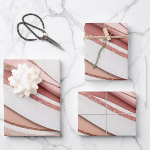 Pink and Gold Abstract Glitter Waves Wrapping Pape Inpakpapier Vel
