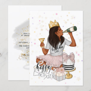 Pink and Gold African American Girl Birthday Party Kaart