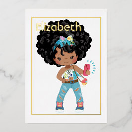 Pink and Gold African American Selfie Birthday Folie Uitnodiging