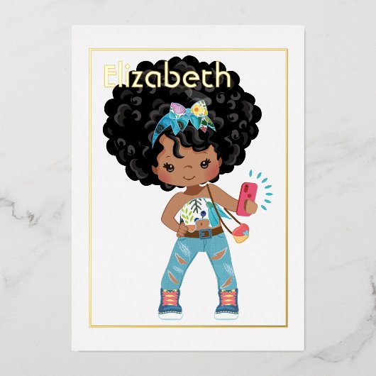 Pink and Gold African American Selfie Birthday Folie Uitnodiging (Voorkant)