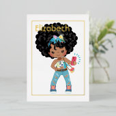 Pink and Gold African American Selfie Birthday Folie Uitnodiging (Staand Voorkant)