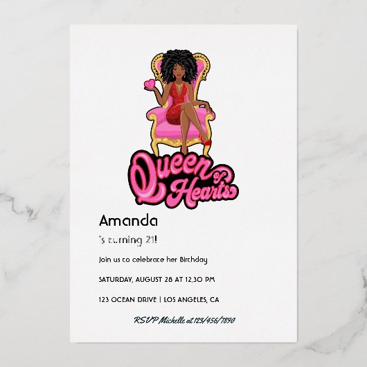 Pink and Gold Afro Birthday Party Folie Uitnodiging (Achterkant)