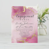 Pink and Gold Agate Waterverf Engagement Party I Kaart (Staand voorkant)