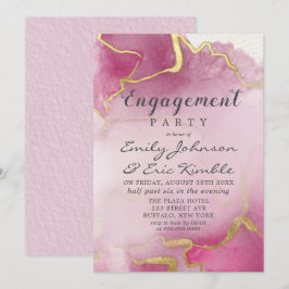 Pink and Gold Agate Waterverf Engagement Party I Kaart
