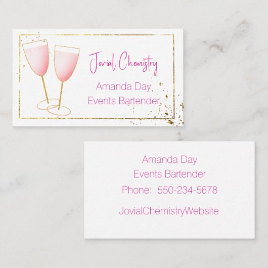 Pink and Gold Bartender-Barmaid Business Card Visitekaartje (Voorkant / Achterkant)