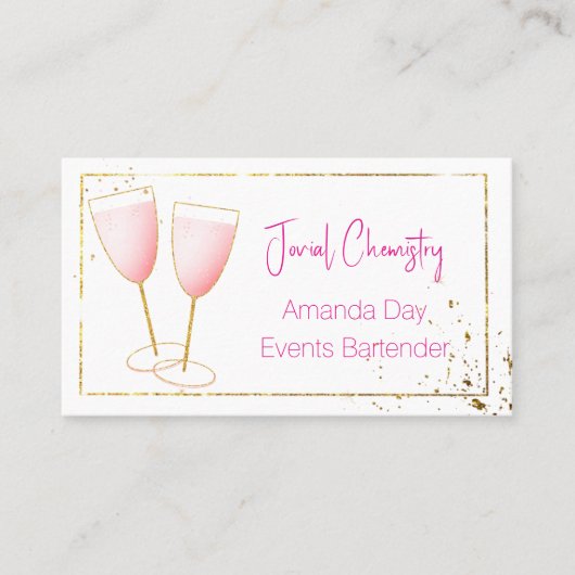 Pink and Gold Bartender-Barmaid Business Card Visitekaartje (Voorkant)