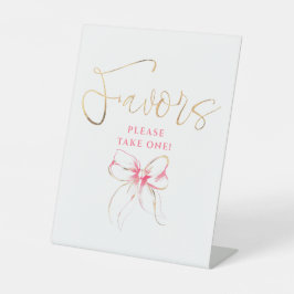 Pink and Gold Bow Bridal Shower Favors Reclamebord Met Voetstuk