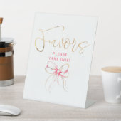 Pink and Gold Bow Bridal Shower Favors Reclamebord Met Voetstuk (Insitu)