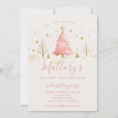 Pink and Gold Christmas Birthday Invitation Kaart (Voorkant)