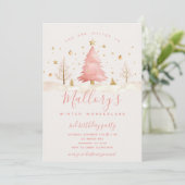 Pink and Gold Christmas Birthday Invitation Kaart (Staand voorkant)