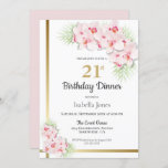 Pink and Gold Floral 21st Birthday Dinner Party Kaart<br><div class="desc">Een elegante 21e verjaardagsfeestuitnodiging met roze orchideeën en een stijlvolle gouden asymmetrische grens.</div>