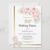Pink and Gold Floral 50th Birthday Dinner Party Kaart (Voorkant)
