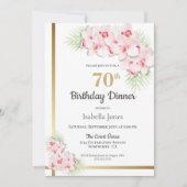 Pink and Gold Floral 70e verjaardag Dinner Party Kaart (Voorkant)
