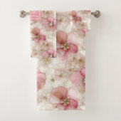 Pink and Gold Floral Bath Towel Modern Chic Gift Bad Handdoek (Insitu)