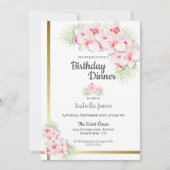 Pink and Gold Floral Birthday Dinner Party Kaart (Voorkant)
