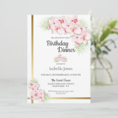 Pink and Gold Floral Birthday Dinner Party Kaart (Staand voorkant)