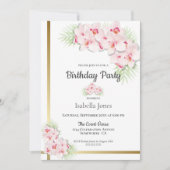 Pink and Gold Floral Birthday Party Kaart (Voorkant)