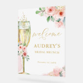 Pink and Gold Floral Champagne Glass Welcome Acryl Bord (Hoek)