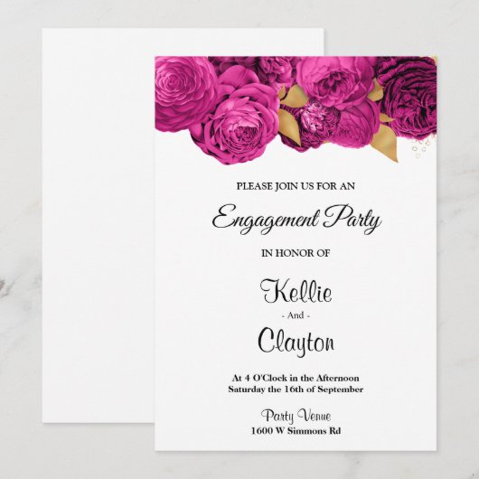 Pink and Gold Floral Engagement Party Kaart (Voorkant / Achterkant)