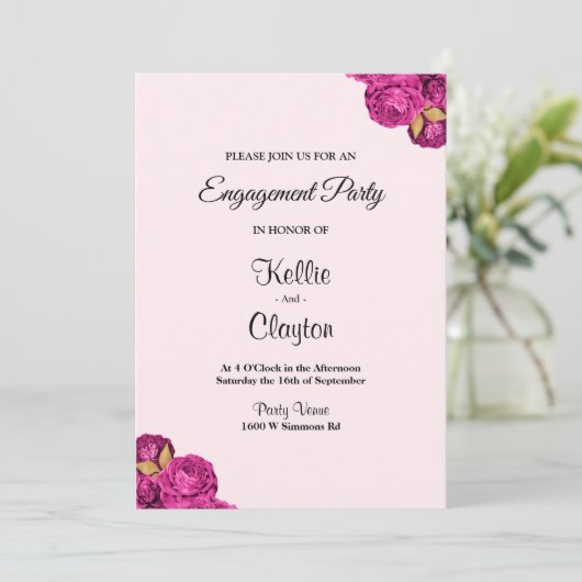 Pink and Gold Floral Engagement Party Kaart (Staand voorkant)