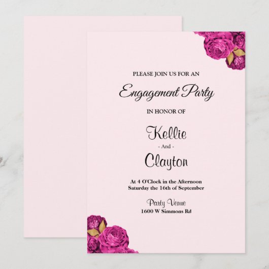 Pink and Gold Floral Engagement Party Kaart (Voorkant / Achterkant)