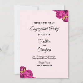 Pink and Gold Floral Engagement Party Kaart